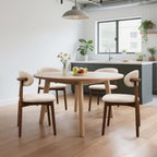 Farmhouse Dining Chairs Set of 4, Mid Century Modern Wooden Dining Room Chairs, Farmhouse Fabric Upholstered Kitchen Dinner Chairs for Living Room Restaurant Cafe, Walnut/Light Camel