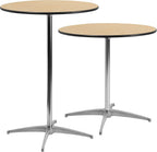 Flash Furniture Lars 30" Round Cocktail Table with 30" and 42" Columns, Adjustable Standard or Bar Height Round Table for Events or Home Use, Natural