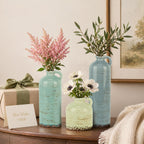 TBWIND Ceramic Vases Set of 3, Neutral Rustic Flower Vases with Handle for Modern Farmhouse Home Decor, Small Decorative Vases for Table Bookshelf Mantel Kitchen Living Room Bedroom - Morandi
