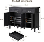 55 Inches Sideboard Buffet Cabinet with Storage, Farmhouse Sideboard Buffet w/2 Drawers and 3 Doors, Kitchen Cabinet with Adjustable Shelf, Wood Kitchen Console Table for Living Room, Hallway, Black