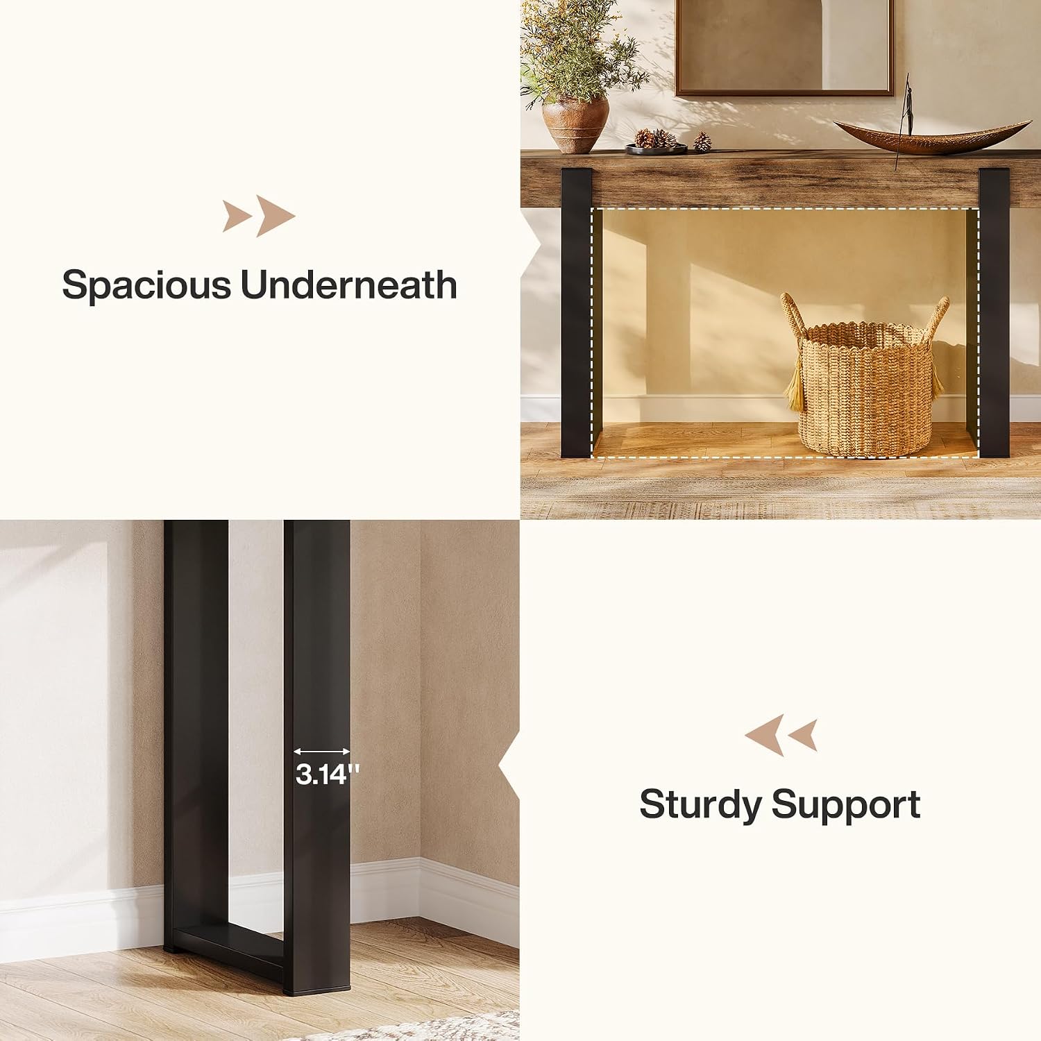 Tribesigns 63-Inch Long Console Table, Solid Wood Sofa Table Behind The Couch with Metal Support, Farmhouse Entryway Furniture for Entrance, Hallway, Living Room, Rustic Brown & Black