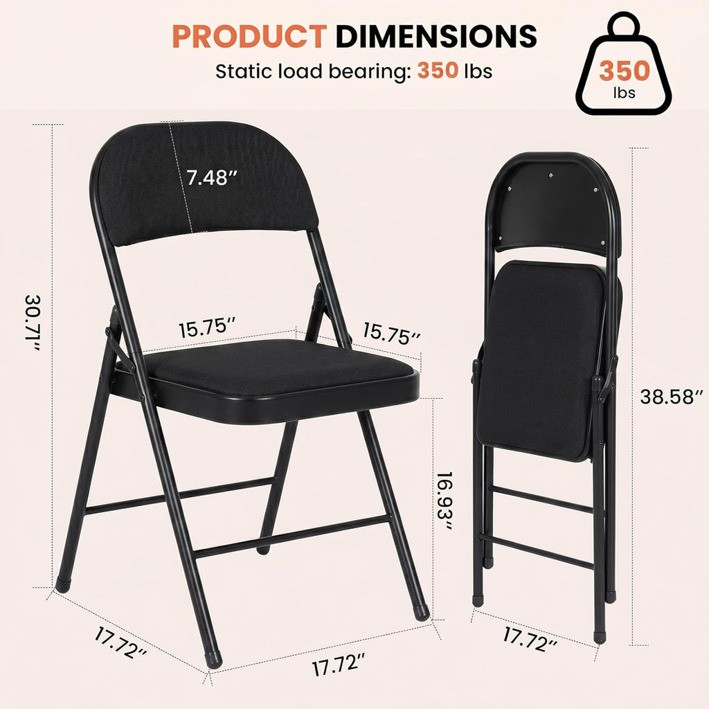 30 Pack Folding Chairs, Fabric Dining Chair Set with Padded Cushion and Back, Indoor Outdoor Seat for Home Office, Parties, Events, Wedding, Extra Guest Seating, Obsidian Black