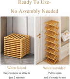 The 9-Tier No-Assembly Bamboo Rack, Foldable Accordion Corner Shoe Shelf, Collapsible Vertical Shoe Organizer with 3–9 Tier Options for Entryway,Closet and Small Spaces (Wood, 6 Tier)