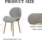 Set of 2 Soft Teddy Velvet Dining Chairs with Shell-Shaped Back, Stable Metal Legs, Easy Assembly | Perfect for Kitchen, Living Room, Restaurant, Cafe (Grey)