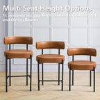 Faux Leather Dining Chairs Set of 6, Mid Century Modern Dining Room Chairs with Barrel Backrest, Upholstered Brown Kitchen Chairs for Dining Room, Restaurant