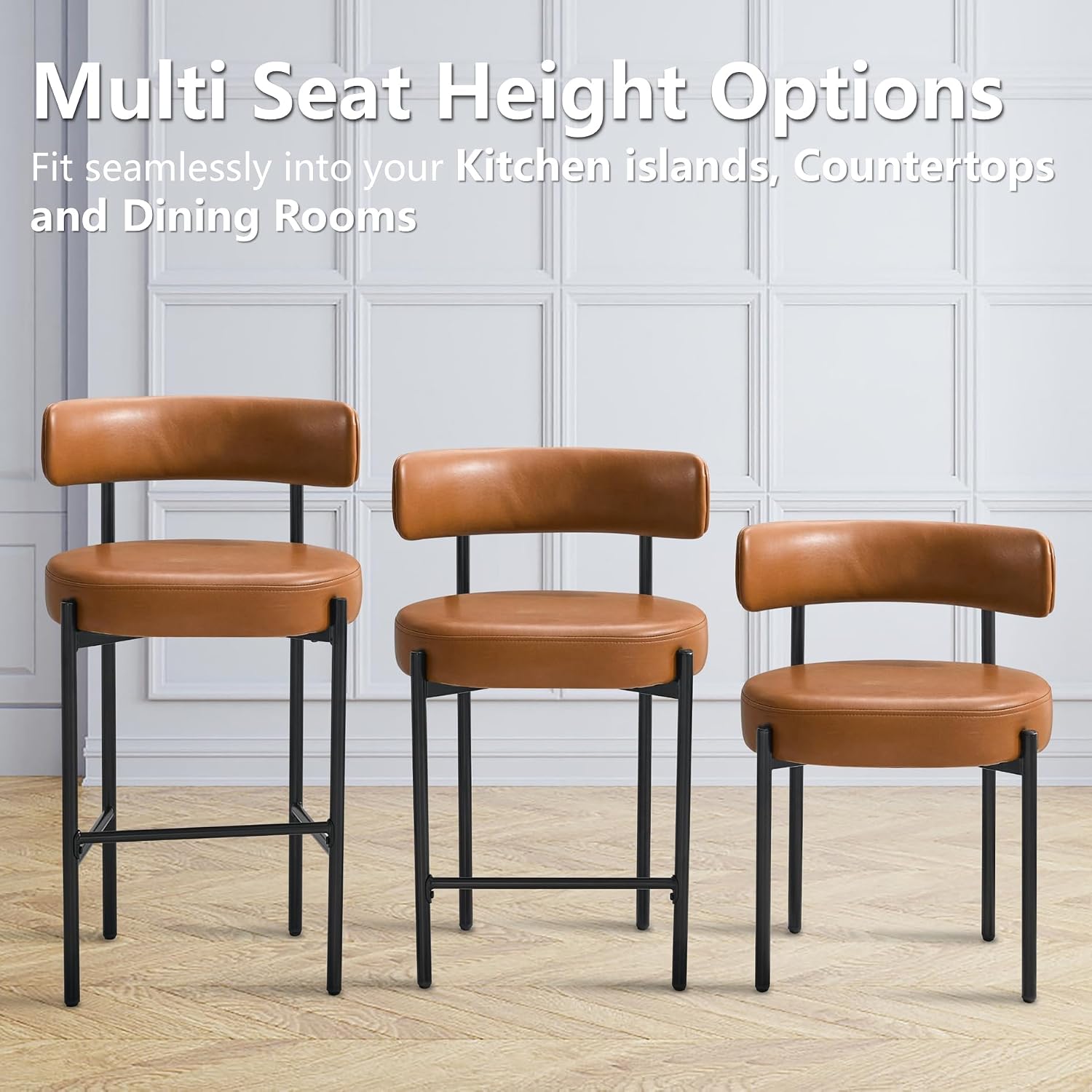 Faux Leather Dining Chairs Set of 6, Mid Century Modern Dining Room Chairs with Barrel Backrest, Upholstered Brown Kitchen Chairs for Dining Room, Restaurant