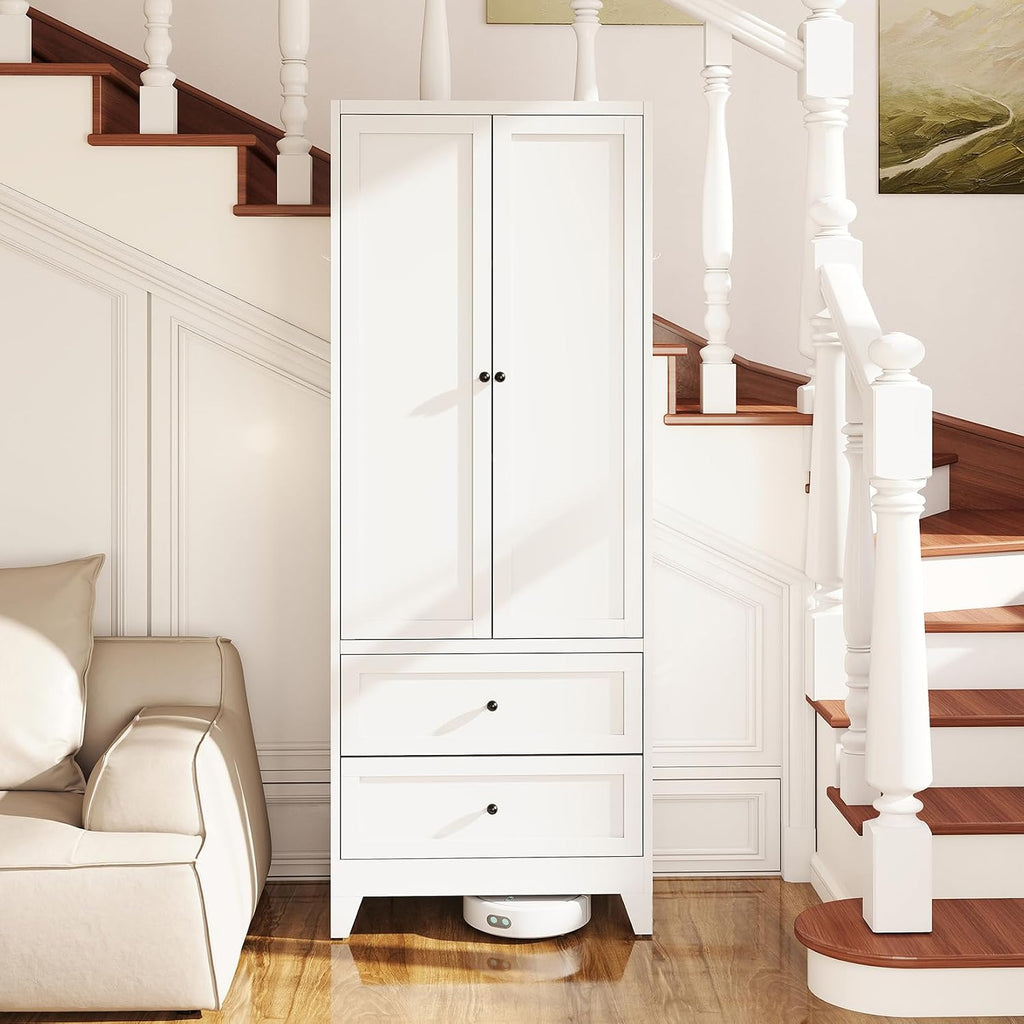 72" Tall 27.5" Wide Large Pantry Storage Cabinet, Modern Metal Kitchen Hutch Food Pantry Cabinet with 2 Drawer, 2 Doors and Adjustable Shelves for Kitchens, Dining Room, White A