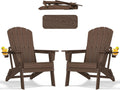 nevilywood Folding Adirondack Chair with Cup Holder Set of 2, HDPE Patio Chairs,All-Weather Outdoor Chairs for Backyard, Deck,Fire Pit-Coffee