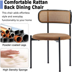 Rattan Dining Chairs Set of 6, Mid Century Modern Dining Chairs with Cane Back and Boucle Upholstered Seat, Farmhouse Kitchen Chairs for Dining Room and Living Room, Brown