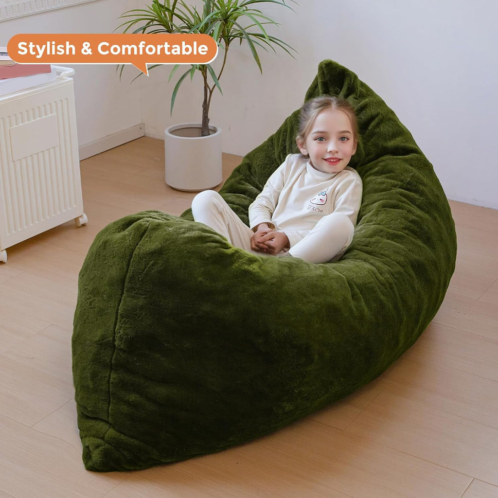 MAXYOYO 3 in 1 Kids Bean Bag Chair, Child Floor Sofa for Gaming, Reading, Faux Fur Floor Couch with High-Density Foam Filling for Living Room Bedroom