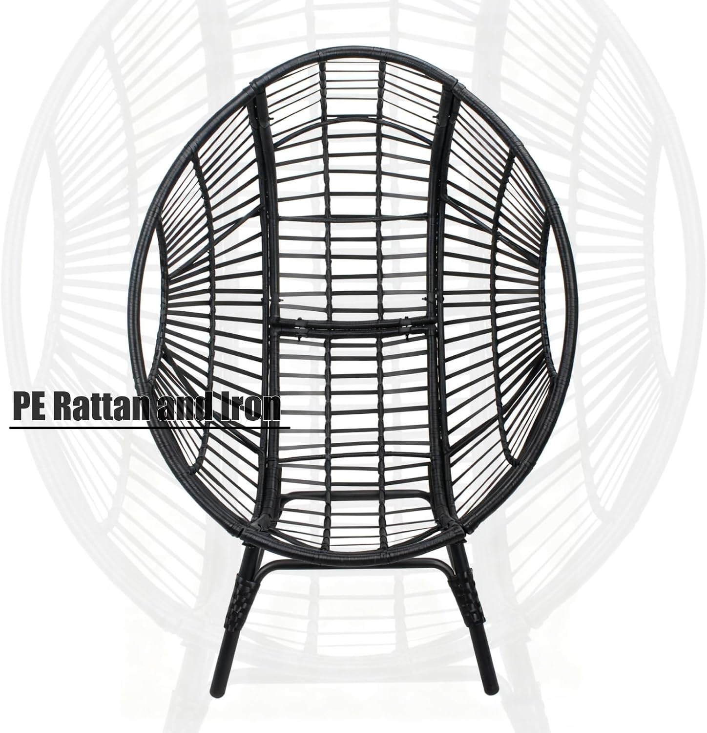 Indoor Egg Chair Wicker, 8-Inch Deep Cushion, 400lbs Capacity, Rust-Resistant Frame Balcony Chairs(Black+Gray)