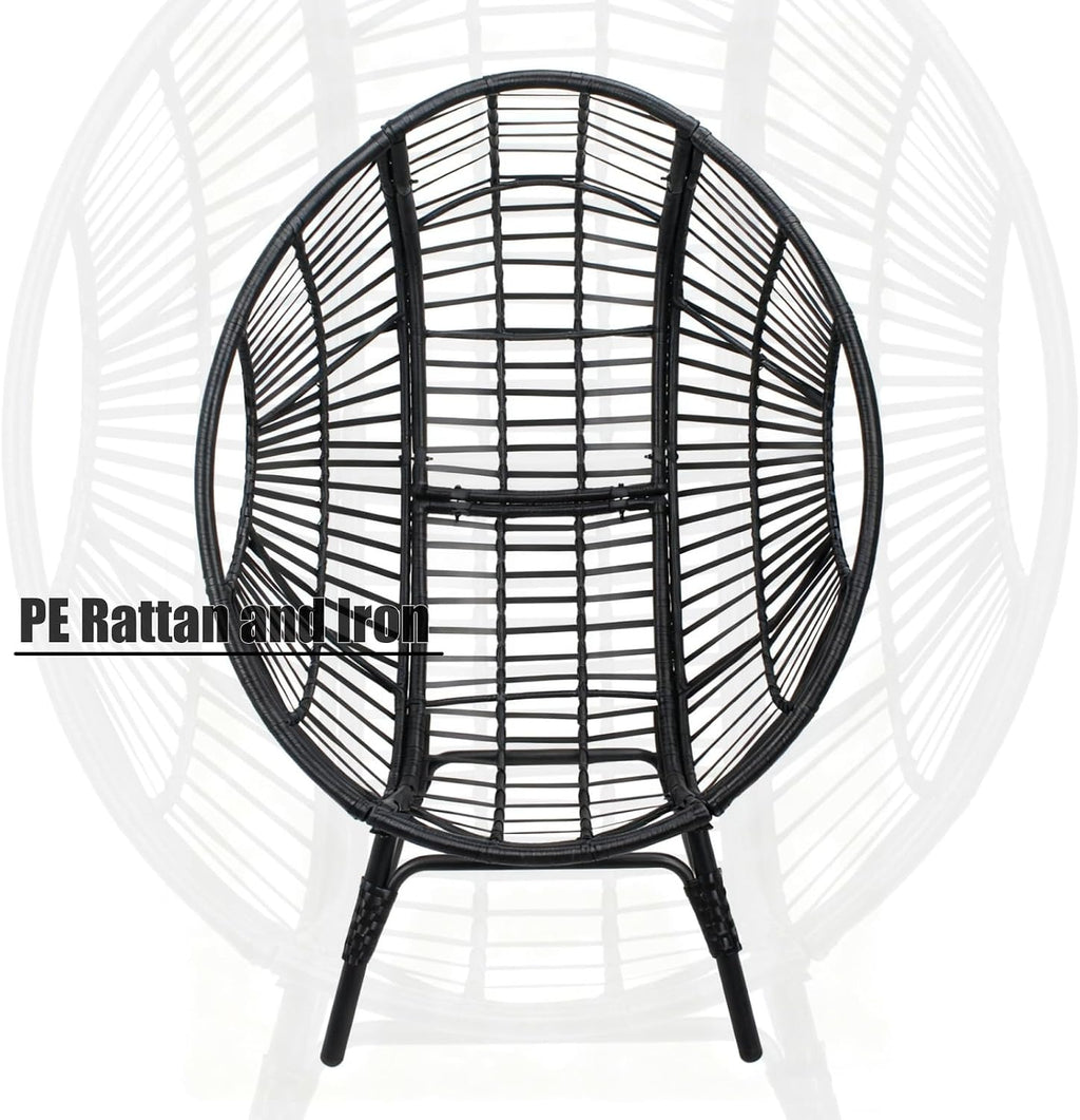 Balcony Chairs Egg Wicker, Indoor Outdoor Use, 400lbs Capacity, Weather-Resistant PE Rattan with Cushion(Black+Gray)