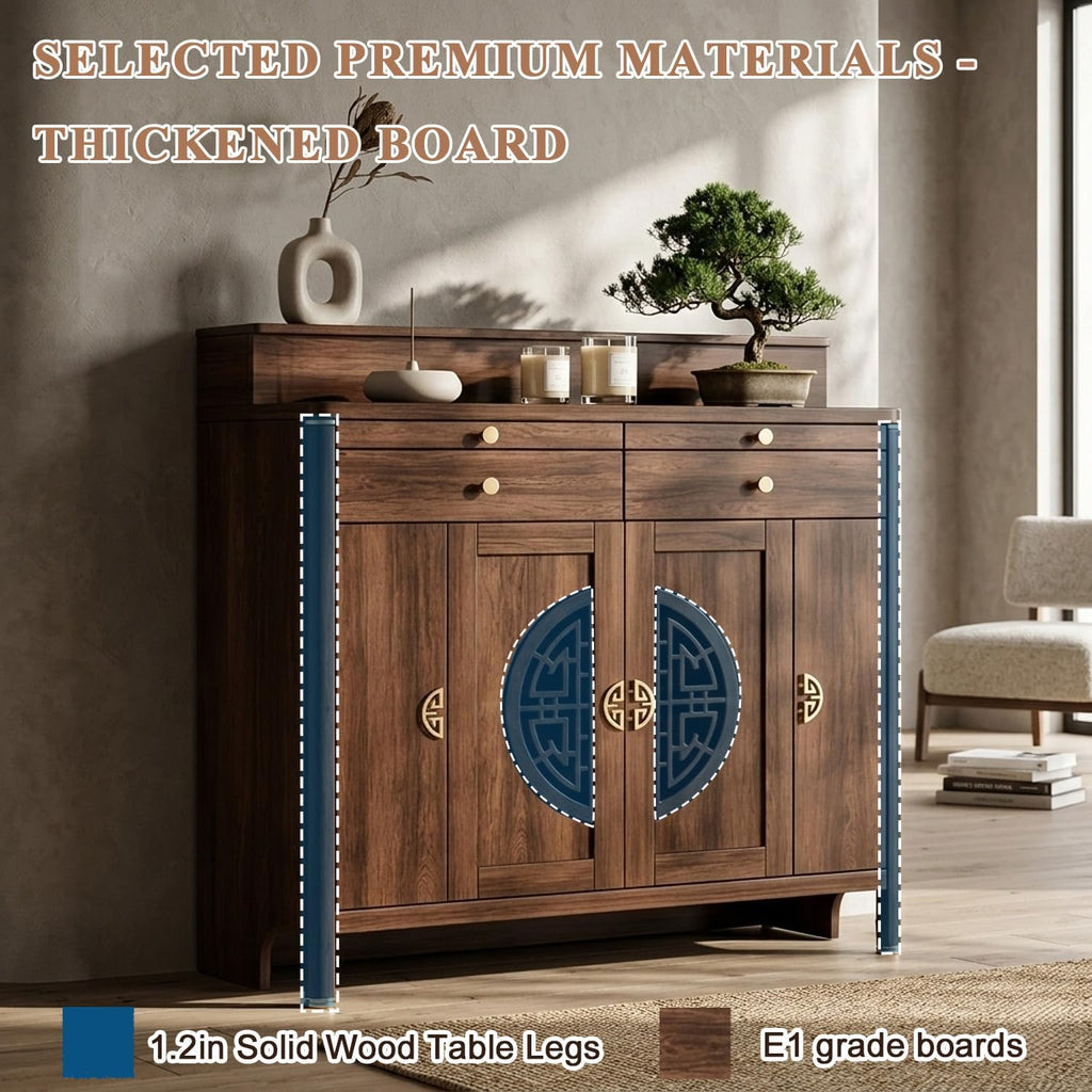 Personal Shrine Altar Table, Solid Wood Frame Buddhist Altar Cabinet, Meditation Prayer Table with Drawer (Brown, 78cm/30.7in)