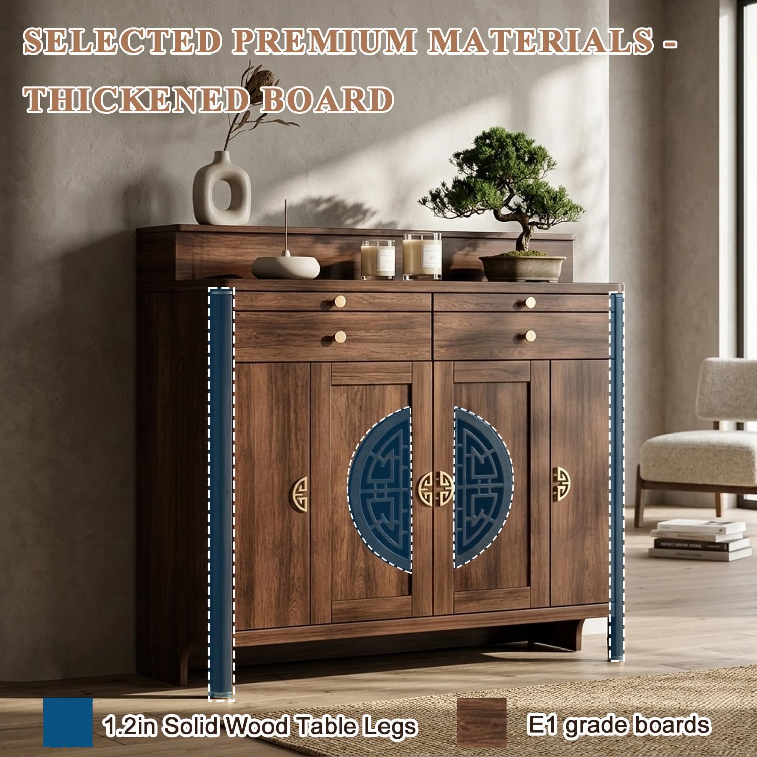 Personal Shrine Altar Table, Solid Wood Frame Buddhist Altar Cabinet, Meditation Prayer Table with Drawer (Brown, 78cm/30.7in)