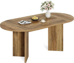 LITTLE TREE 63" Rustic Oval Dining Table for 2-4, Sturdy MDF Farmhouse Kitchen Table with Metal Strip Base, for Living Room, Office, Restaurant, Multi-Use, Umber
