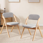 2-Pack Folding Chairs with Cushion Linen Padded Foldable Chairs Raw Wood Folding Dining Chairs for Dining Rooms Kitchen Parties Offices Indoor Outdoor Light Grey