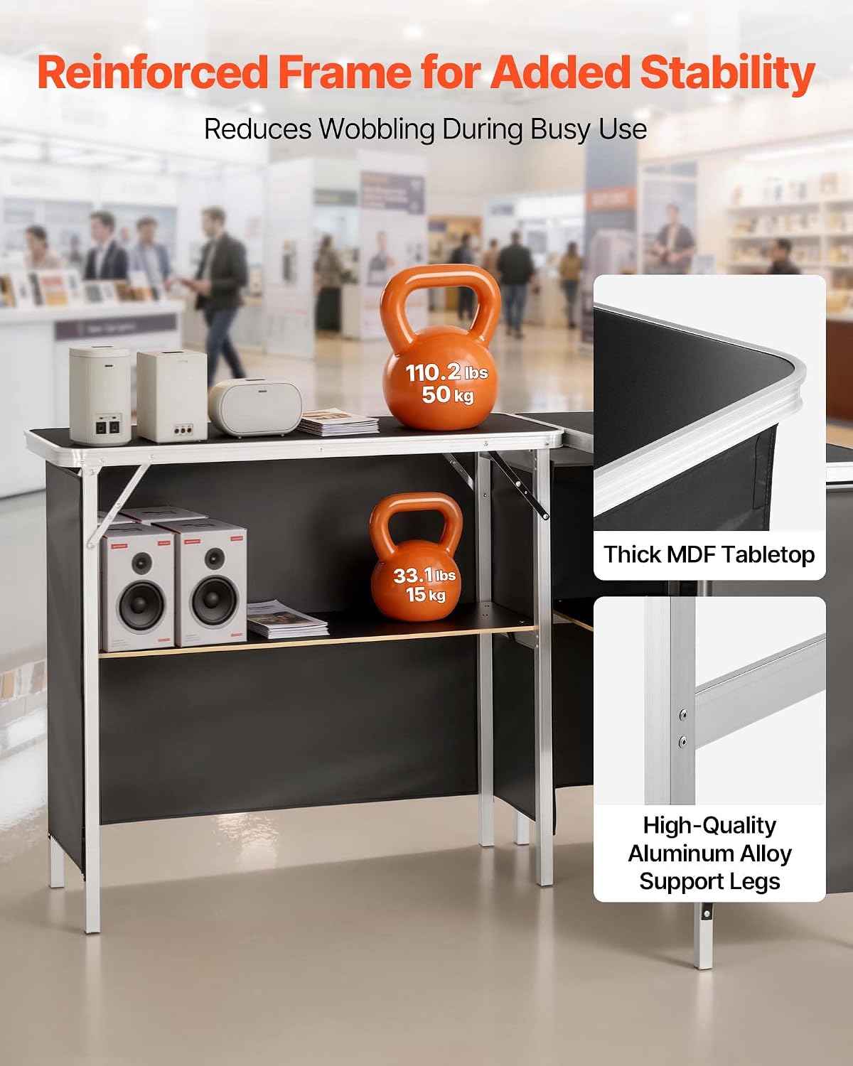 VEVOR Folding Portable Bar Table, 2 pcs, 38.6 x 15.2 x 34.3 in, with Carry Bag, Storage Shelf, Detachable Skirt, Quick and Easy Setup, Foldable Mobile Bartending Station for Events, Party, Tradeshow
