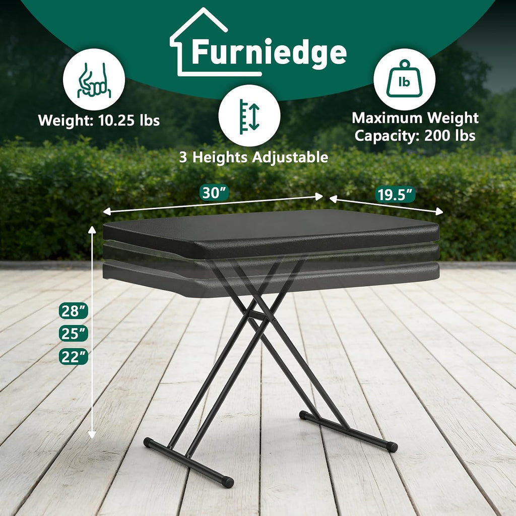 30 Inch Folding Table, Adjustable Height TV Tray for Small Spaces, Heavy Duty Foldable Utility Table for Laptop, Dining, Camping, No Assembly, 200 lbs Capacity, Black Granite