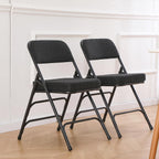BOOSDEN 2 Pack Padded Folding Chairs with Thick Seat Cushion, Fabric Folding Chair, Portable Upholstered Dining Chairs, Metal Frame Foldable Chair for Indoor & Outdoor Kitchen Office Party, Black
