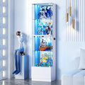 VersionTECH. Glass Display Cabinet, 4-Tier Curio Cabinet with RGB Lights for Collectibles, Corner Display Case with Drawers, Adjustable Glass Shelves, Human Body Sensor, Mirror Backing, White