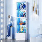 VersionTECH. Glass Display Cabinet, 4-Tier Curio Cabinet with RGB Lights for Collectibles, Corner Display Case with Drawers, Adjustable Glass Shelves, Human Body Sensor, Mirror Backing, White