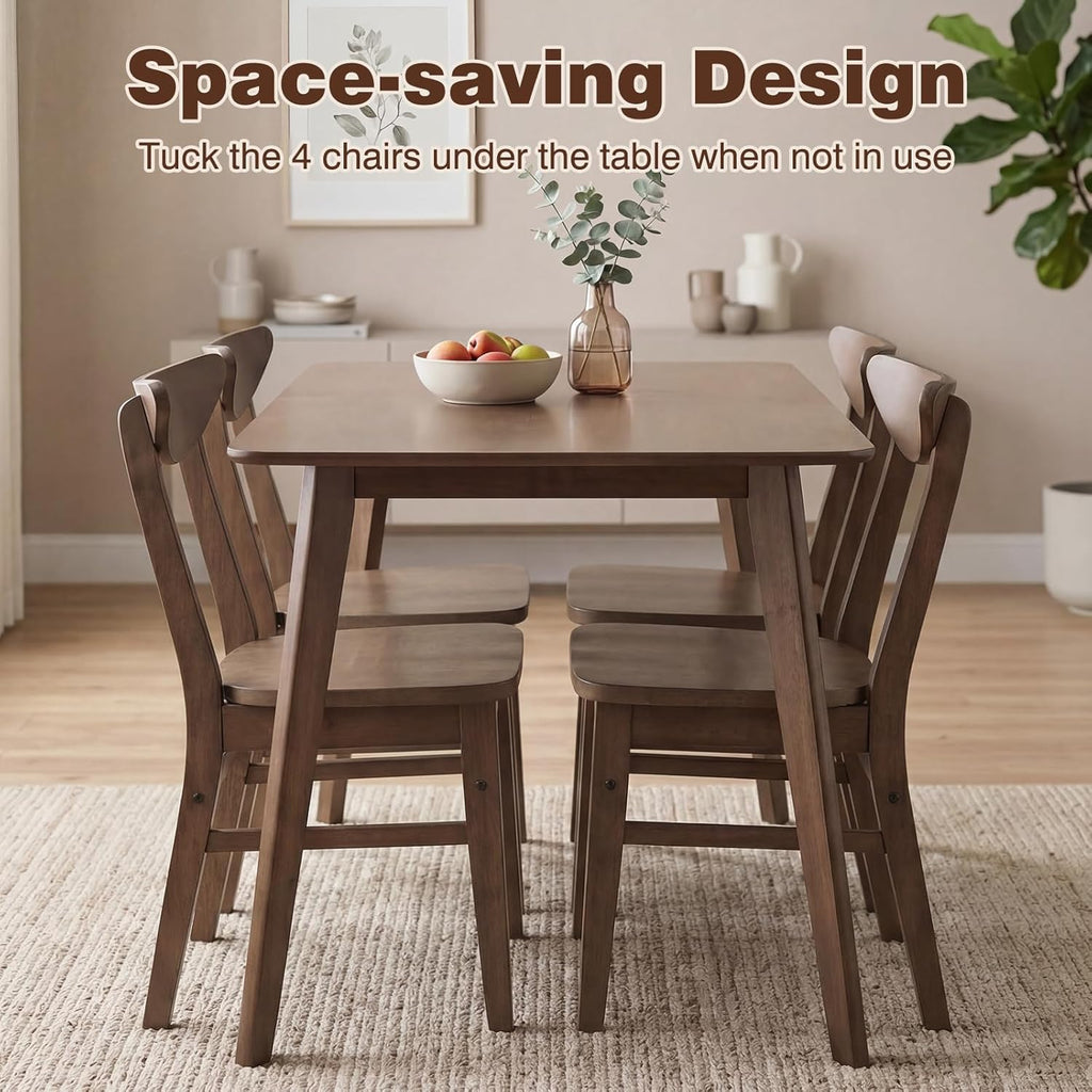 Giantex 5-Piece Dining Table Set for 4, Mid-Century Modern Kitchen Table and Chairs Set with Solid Rubber Wood Frame, Wooden Dinette Set for Small Space, Dining Room, Breakfast Nook