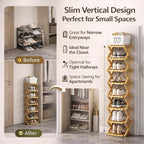 GDSAFS 2-9 Tier Bamboo Shoe Rack, 2026 New Sturdy Foldable Shoe Organizer, High-Capacity No-Assembly Vertical Storage with Anti-Slip Base for Hallway, Bedroom, Corner, Kids' Room (Yellow,9 Layers)