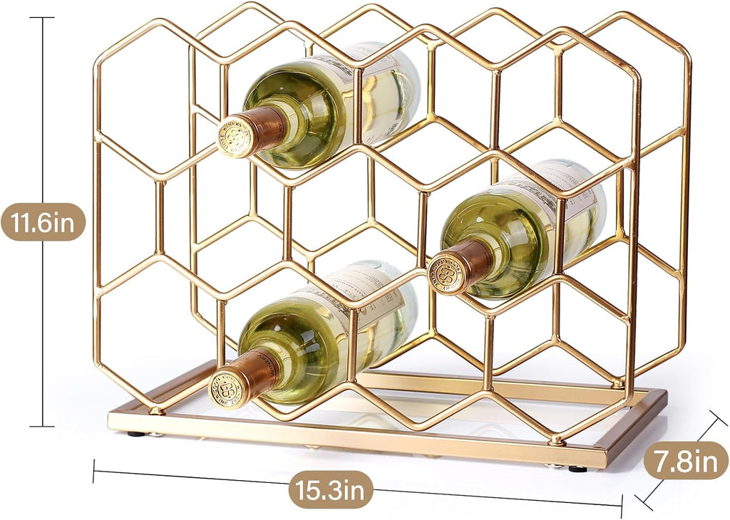 14 Bottle Countertop Wine Rack - Freestanding Modern Gold Metal Wine Rack - Tabletop Wine Holder Stand for Cabinet, Pantry, Wine Bottle Storage……