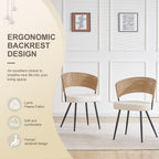 Rattan Dining Chairs Set of 4,Kitchen Chairs with PE Cane Back,Upholstered Boucle Armless Side Chair with Metal Legs for Dining Room/Living Room,Beige White