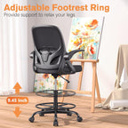 ORRSAKER Drafting Chair, Tall Office Chair with Flip-up Arms, Mesh Ergonomic Computer Standing Desk Chair with Adjustable Height Foot Ring and Lumbar Support, 300 LBS Capacity, Black