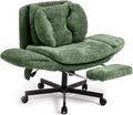 Criss Cross Office Chair with Foot Rest, 5 Gears Adjustable Armrests, Cross Legged Desk Chair with Flip Lumbar Pillow, Built-in Airbag, Wide Seat Chairs for Home Office Makeup Meditation, Light Green