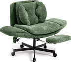 Criss Cross Office Chair with Foot Rest, 5 Gears Adjustable Armrests, Cross Legged Desk Chair with Flip Lumbar Pillow, Built-in Airbag, Wide Seat Chairs for Home Office Makeup Meditation, Light Green