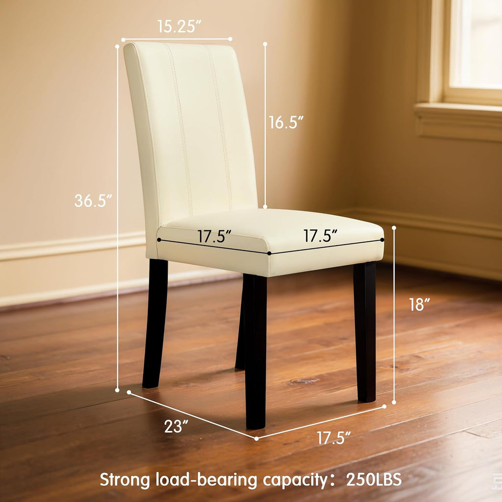 SyMax Dining Chairs Set of 4, Faux Leather Upholstered Dining Room Chairs, Modern Parsons Kitchen Chairs with Wood Legs, Cream(Only Chairs)