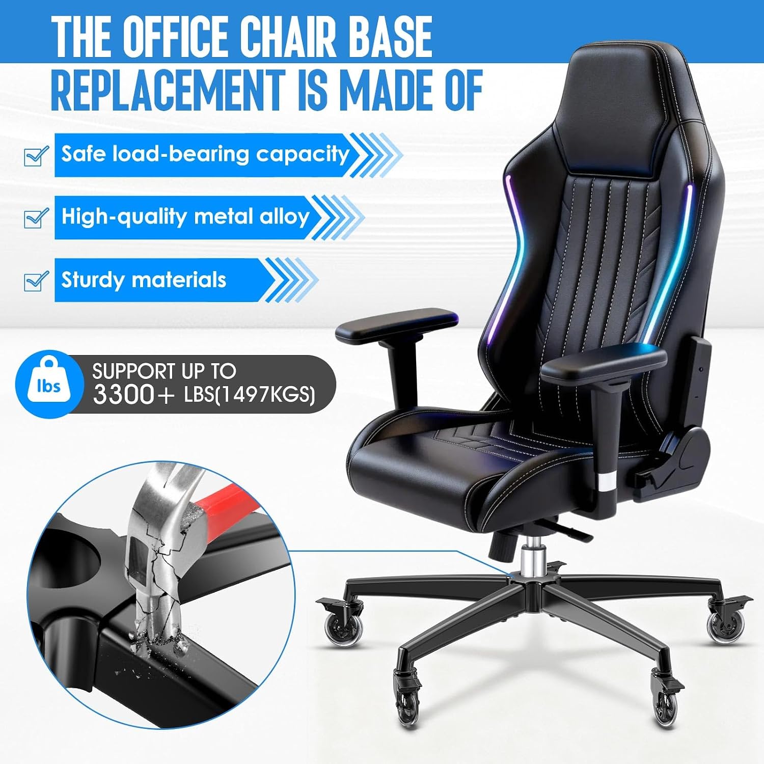 Office Chair Base, Office Chair Base Replacement, 3300 lbs, Metal Desk Chair Base Replacement Parts, Universal Gas Cylinder and Caster Socket