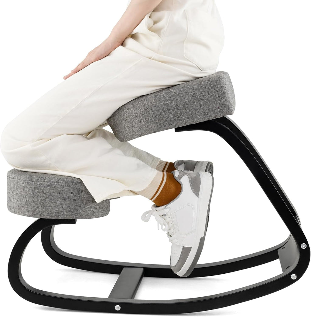 SlickBlue Wooden Ergonomic Backless Rocking Kneeling Chair with Padded Cushion, Active Sitting