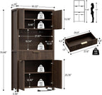 Lulive 71" Fluted Pantry Cabinet with Charging Station & Adjustable Shelves, Spacious Kitchen Storage Cabinet with Open Countertop & Drawer for Dining Room, Living Room, Brown