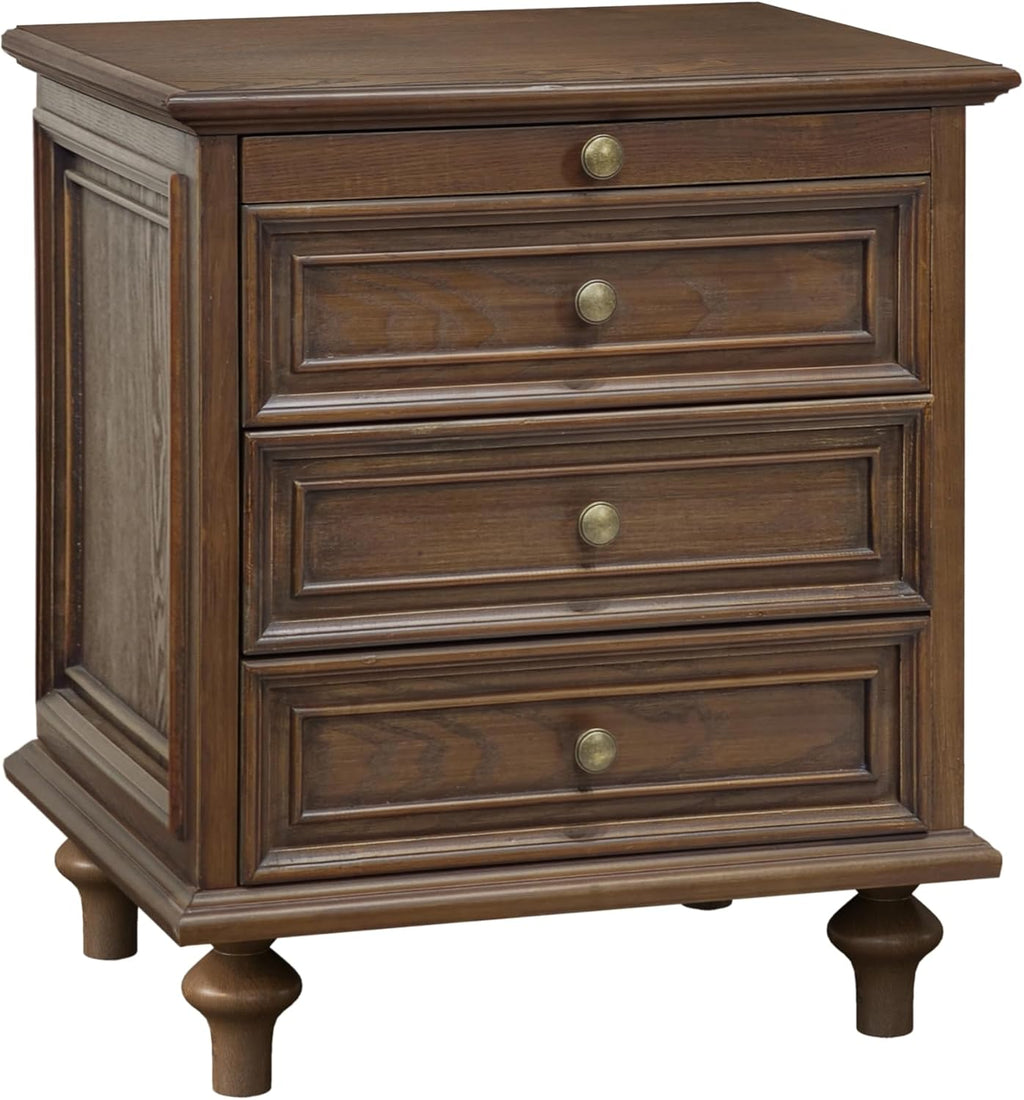 Nightstand with 4 Drawers, Wood Bedside Table Night Stand, Wide Sofa Side End Table 4 Drawers Chest of Dresser for Living Room, Bedroom