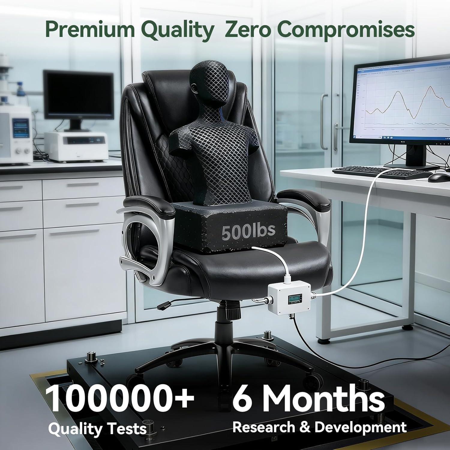 Vogue Furniture Direct 500lbs Big and Tall Office Chair, Heavy Duty High Back Executive Desk Chair, Adjustable Height 360° Swivel Computer Chair for Home Office Work (Black)