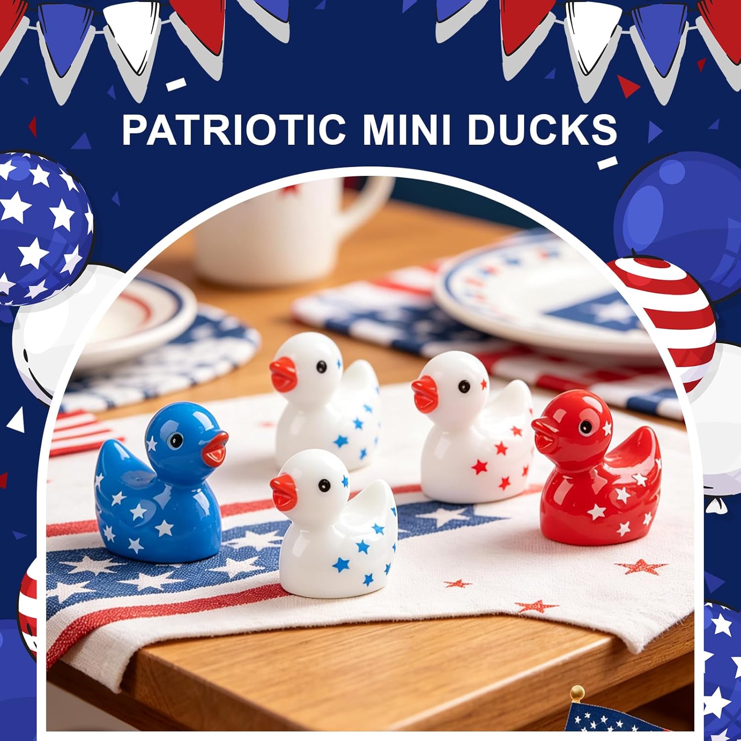120 Pcs Patriotic Ducks 4th of July Bulk Tiny Resin Duck Red White Blue Miniature Ornaments for Vase Filler Jewelry Making DIY Crafts 250th Party Gifts Decorations (Independence Style)