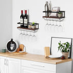 B4Life Wine Glass Holder Wall Mounted, Hanging Wine Glass Rack for Wine Bottles, Bar Shelf Wall Mounted with Stemware Hanger, Bar Glass Holder for Dining Room Home Kitchen