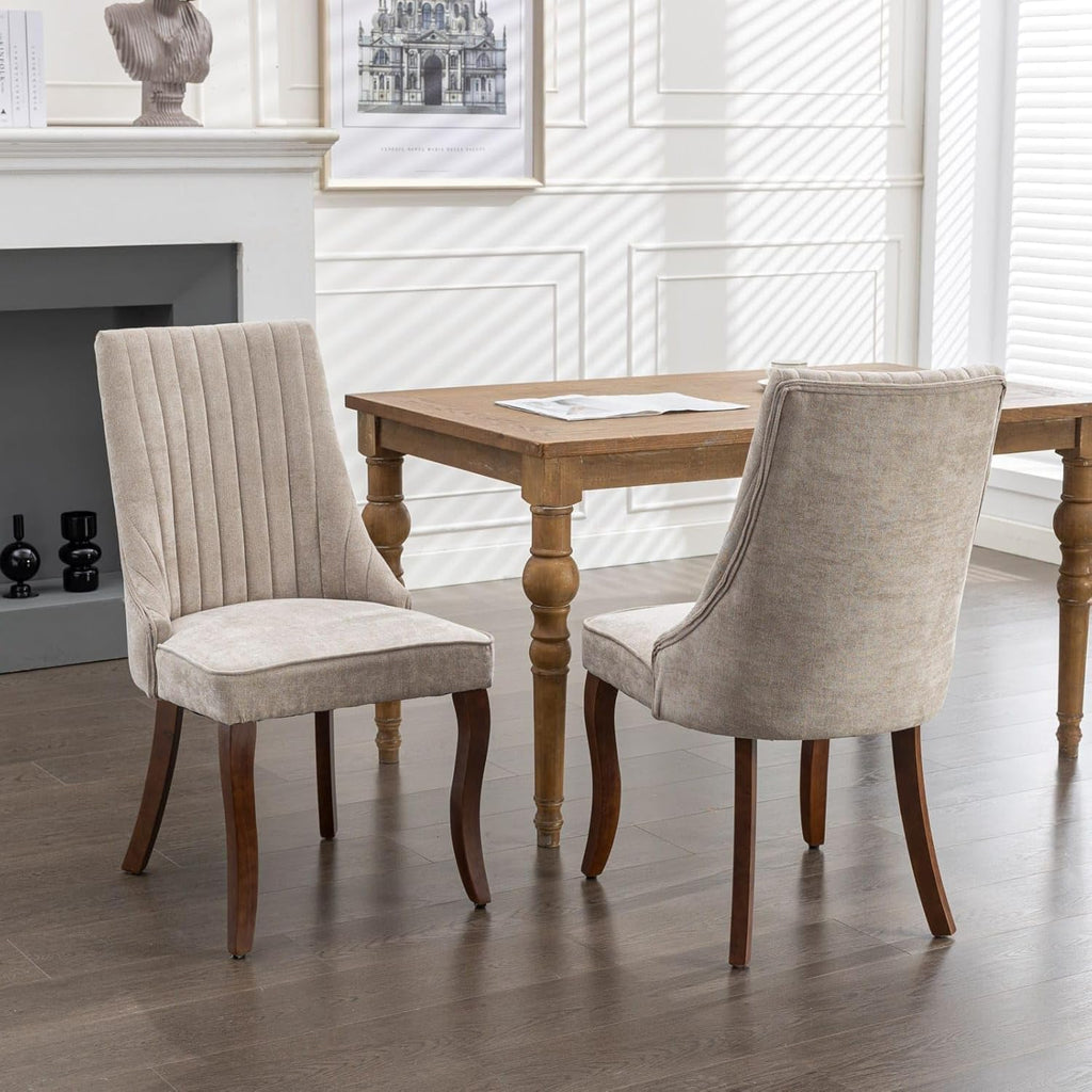 Dining Chairs Set of 8,Comfy Fabric Upholstered Chairs for Kitchen Living Room,Channel Tufted Dining Room Chairs with Curved Solid Wood Legs(Beige,8 Pcs)