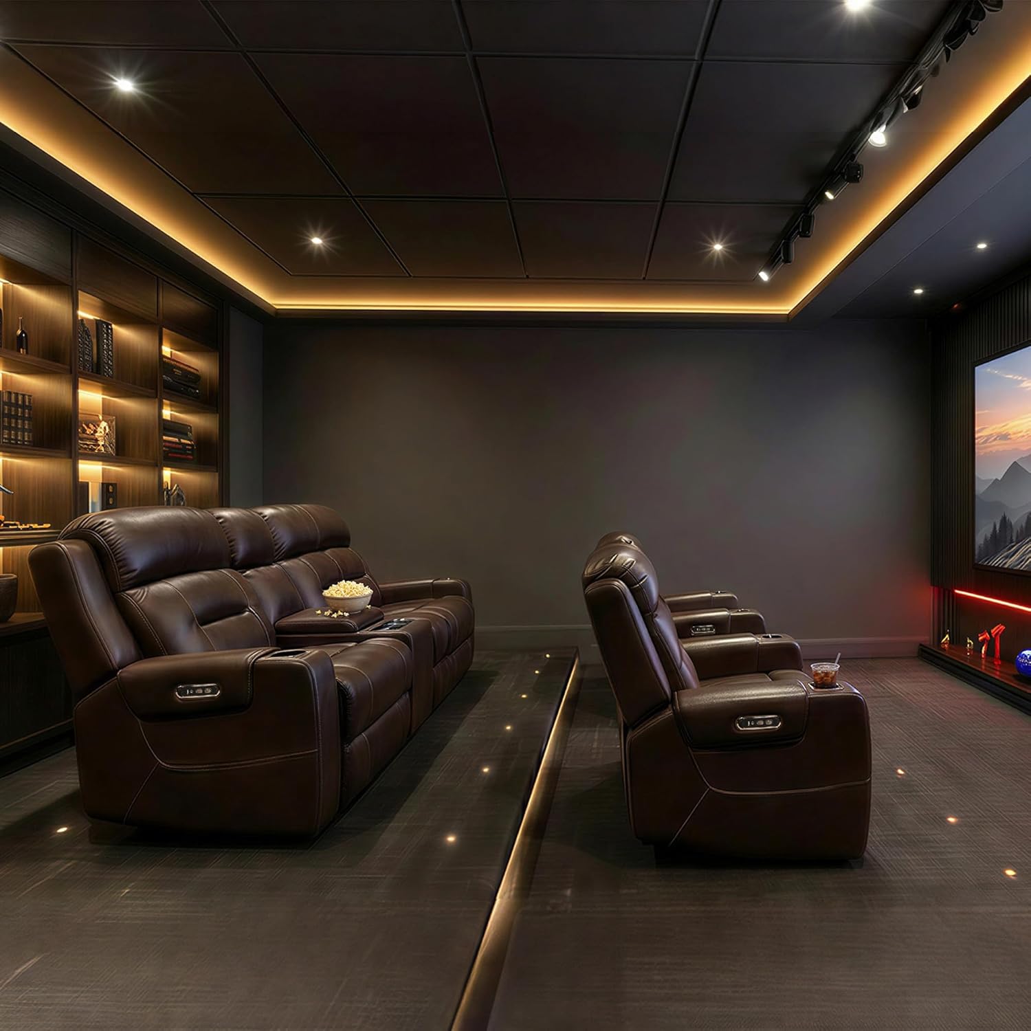 Watson & Whitely Oversized Genuine Leather Power Recliner Chairs for Big and Tall, Extra Wide Lay Flat Recliner with Power Headrest & Cup Holders, Electric Reclining Sofa for Living Room, Dark Brown