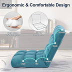 Floor Chair with Back Support and 6 Adjustable Positions Padded Sleeper Bed and Meditation Chair for Adults(Blue)