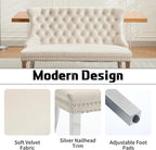 Shenyon Velvet Upholstered Dining Bench with Back, Tufted Loveseat Bench with Silver Stainless Steel Legs and Nailhead Trim, Banquette Seating for Dining Room, Kitchen, Entryway (Beige, Dining Bench)