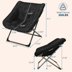 Collapsible Saucer Chair for Adults – Soft Faux Fur, Metal Frame, 300 Lbs Capacity, No Assembly Needed – for Bedroom, Living Room, Dorm or Apartment