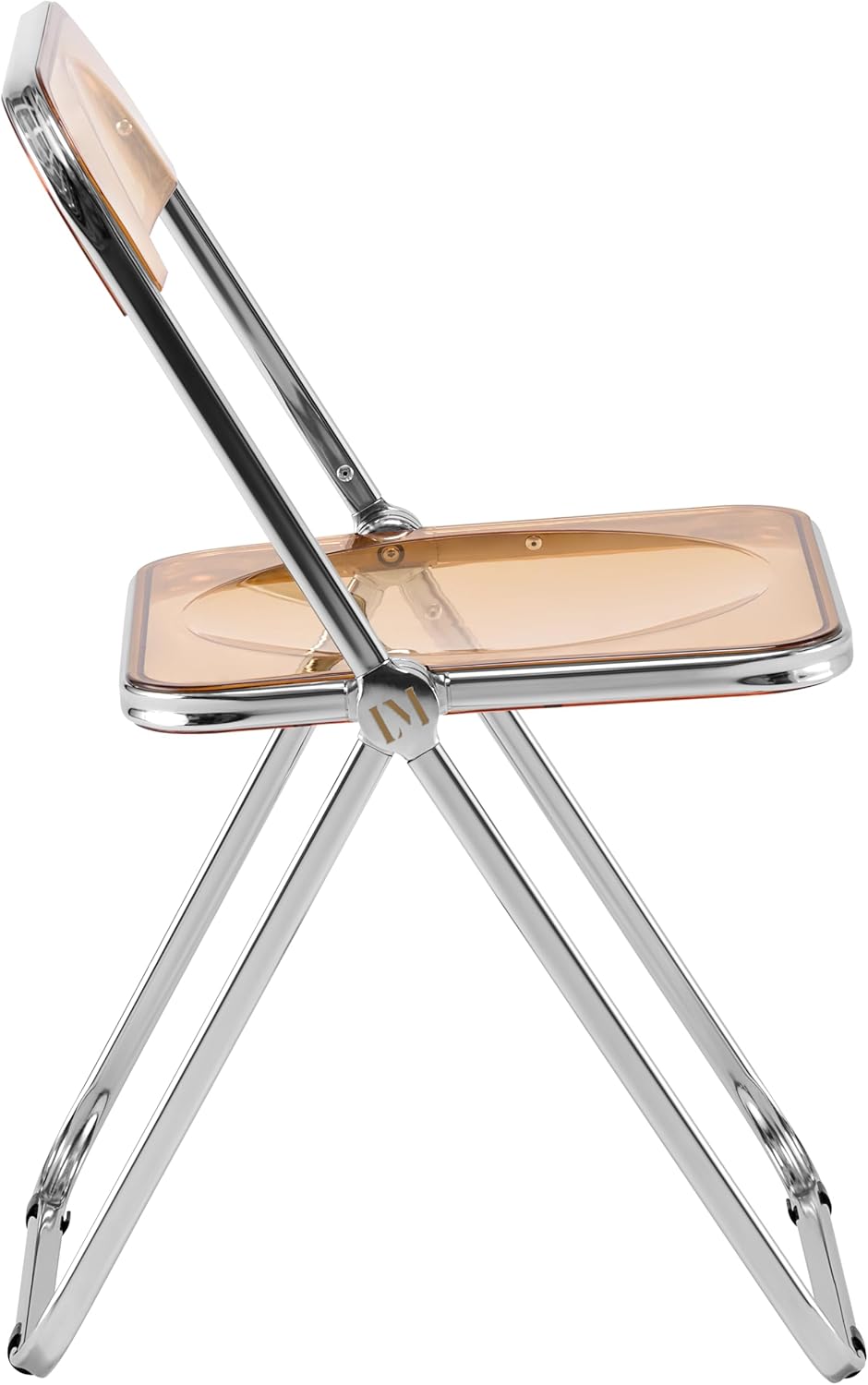 LeisureMod Lawrence Modern Clear Acrylic Folding Chair with Metal Frame, Space-Saving Transparent Seating for Dining Room, Home Office, Bedroom, Vanity or Small Spaces, (Amber, Set of 4)