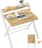 GreenForest Portable Small Desk No Assembly, 2-Tier Compact Computer Desk with Shelf, Space Saving Foldable Table for Home Office, Bedroom or Apartment, Portable Collapsible Sturdy Laptop Desk, Oak