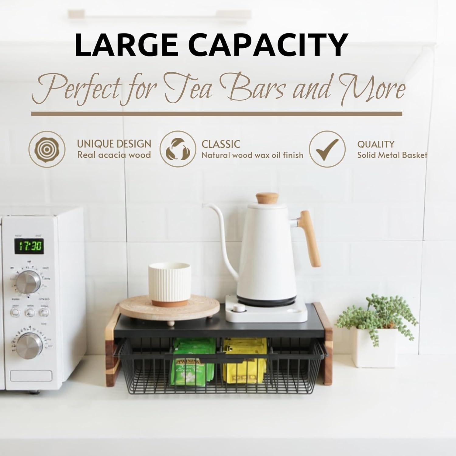 WILDMOS Tea Bag Organizer,Wire Basket Drawer Design for Teabag Holder Container for Countertop,Tea Station Chest Display Container Box for Countertop Kitchen.