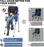 Foldable Directors Makeup Salon High Chair - Portable Camping Bar Height Folding Photoshoot Chairs with Stroage Bag Cup Holder Non-Slip Footrest, Supports 400 lbs Blue Tall Director Chair