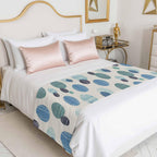 Abstract Geometric Bed Runner Bedding Decorative Scarf for Fits Cal King Bed, Farmhouse Vintage Polka Dot Teal Blue Luxury Fine Print Foot Throw with Satin for Hotels Homes, Guest Rooms, 102" x 20"